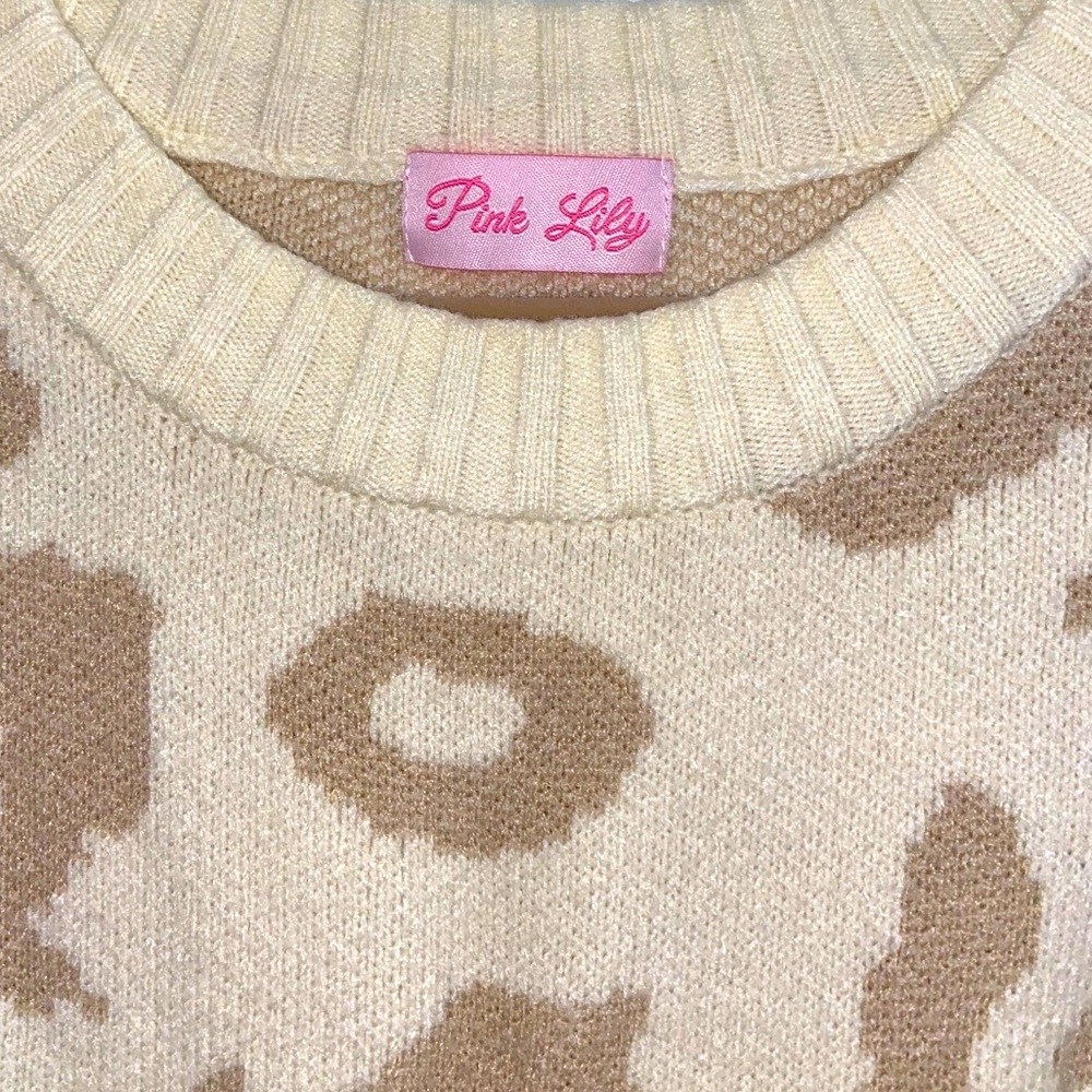 Pink Lily Tan/Ivory Animal Print Sweater